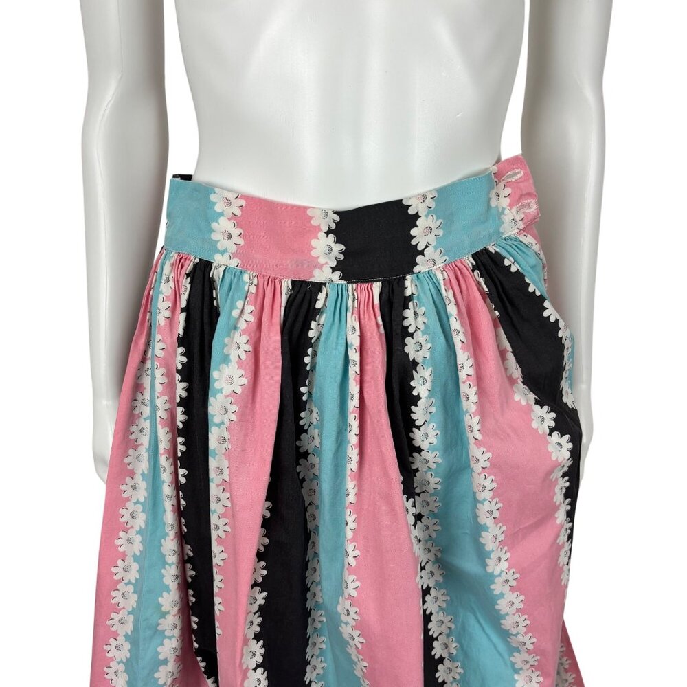 Vintage 50s Floral Skirt Women's Extra Small Pink Blue Cotton Print High Waist - Picture 3 of 10